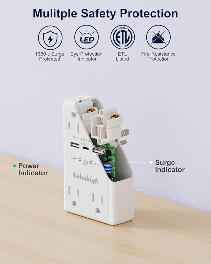 Wall Outlet Extender with Screw, 8 Way Outlets with 1680J Surge Protected - Image 6