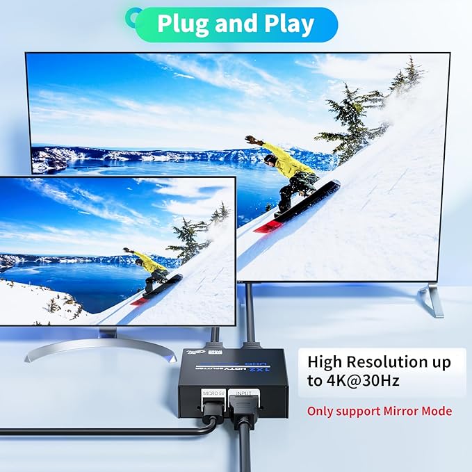 HDMI Splitter 1 in 2 Out 4K, 1x2 Powered HDMI Multi-Port Adapter - Image 5