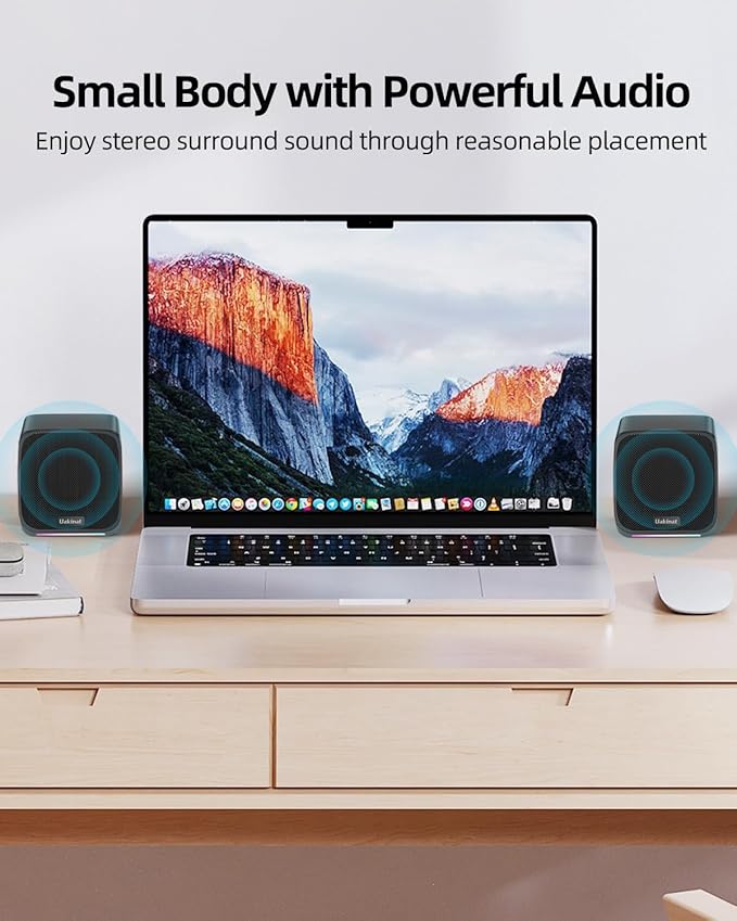 Computer Speakers with Colorful RGB Lights, USB Powered 3.5mm Aux- in Mini PC - Image 6