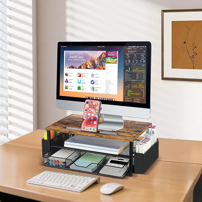 Wood Desk Organizers and Accessories, 2-Tier Computer Monitor Stand Riser - Image 6