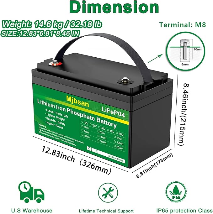 12V 170Ah LiFePO4 Battery, Built-in 150A BMS - Image 2