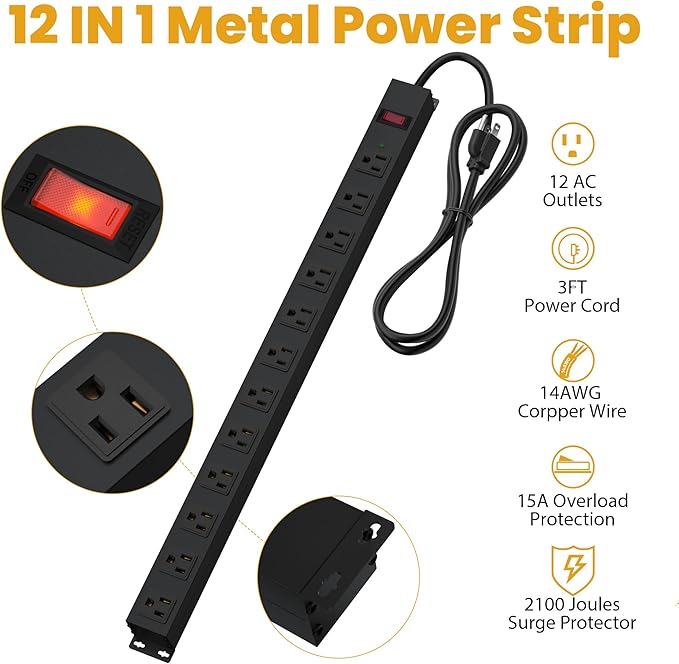 12 Outlet Long Power Strip Surge Protector - Image 5