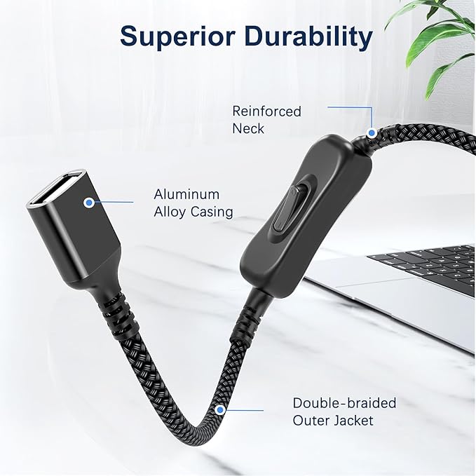 Itramax USB On Off Switch Cable 3.3FT, Inline USB Power Switch USBA Male to - Image 3