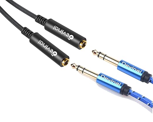 Devinal 1/4 inch TRS Splitter Cable, 6.35mm Stereo Y Cable, 1/4 Male Plug to - Image 2