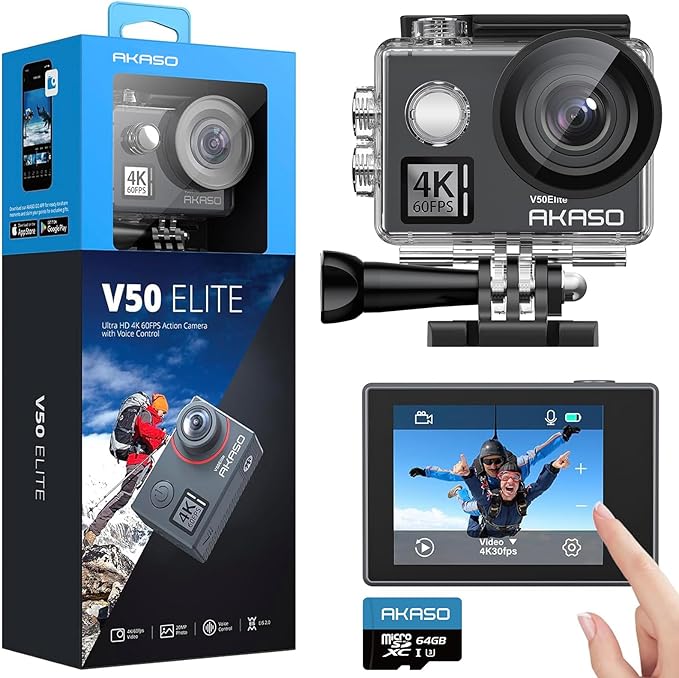 AKASO V50 Elite 4K60fps Touch Screen WiFi Action Camera Voice Control EIS 131 by AKASO