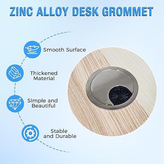 Desk Grommet 3-1/8", Desk Cord Hole Cover, Cable Grommet Metal Zinc Alloy - Image 2