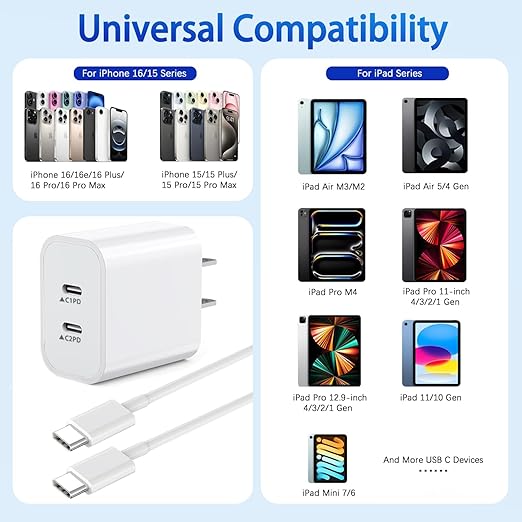 2Pack iPhone 16 15 Chargers, Dual Port Fast Wall Chargers Block - Image 3