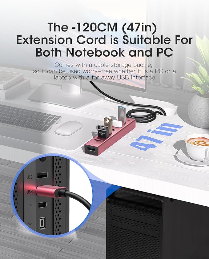 FORIDA USB Hub Long Cable 8 Ports multiport Adapter - Image 2