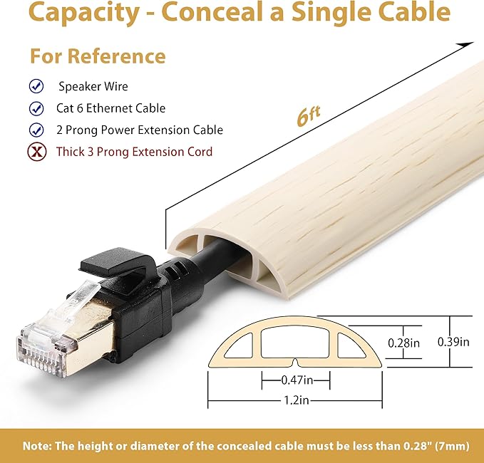 Floor Cord Cover 6ft, Cord Hider Floor Beige Maple Wood, Floor Cable Management - Image 2