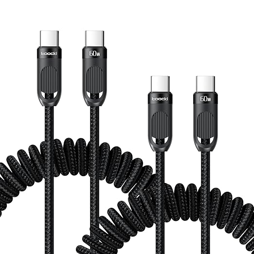 Coiled USB C to USB C Cable 2Pack 3FT Braided Retractable Fast Charging Cable by toocki