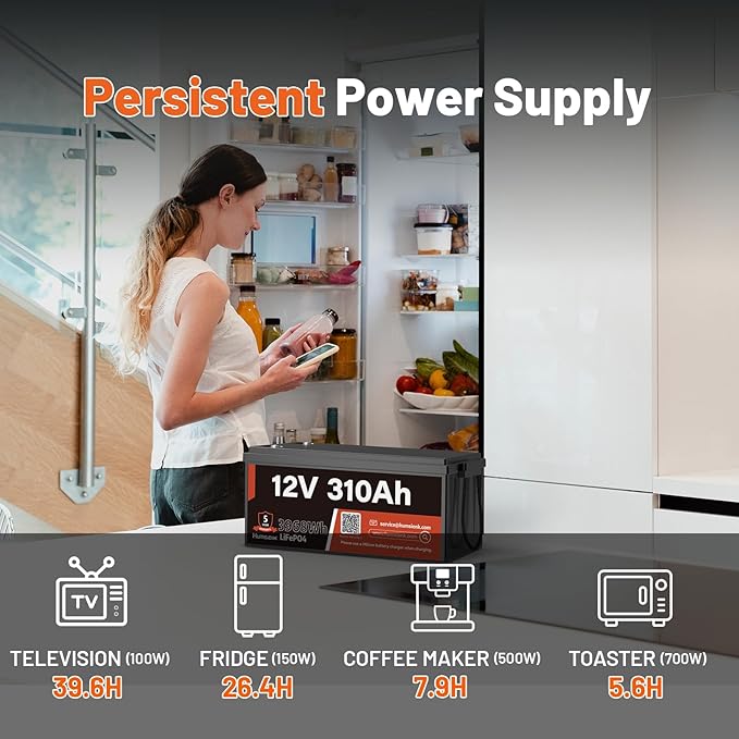 12V 310Ah LiFePO4 Lithium Battery – Max. 3968Wh Solar/RV/Off-Grid Power - Image 8