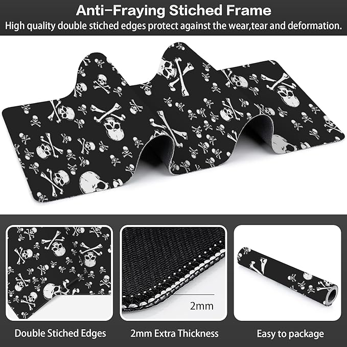 Skull Head Desk Mat, Large Pirate Skull Crossbones Gaming Keyboard Mouse Pad - Image 3