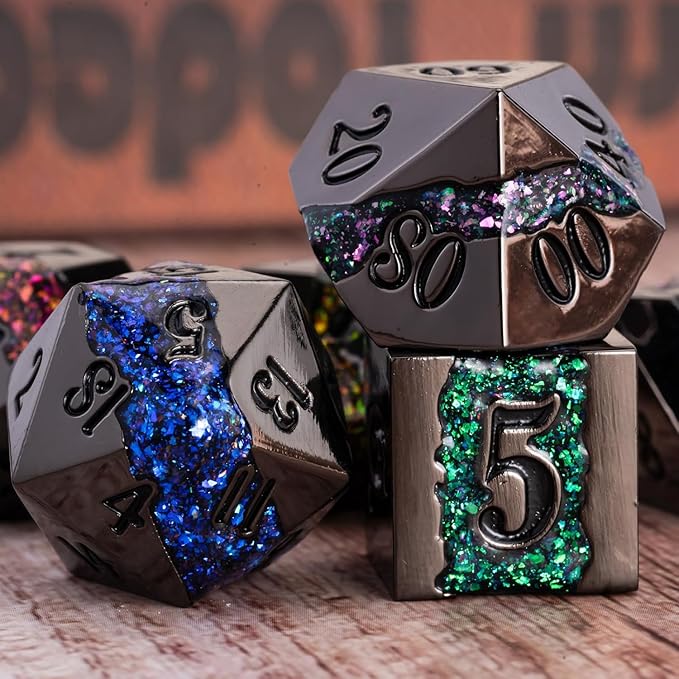 D&D Dice Set Metal, Large Striped Glitter Dice Set.RPG Polyhedral Dice 7pcs Set - Image 4