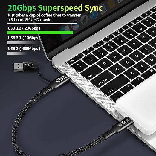 CABLEDECONN USB2.0 A to USB C 3.2 Type C 20Gbps Male to Male Detachable 1m - Image 7