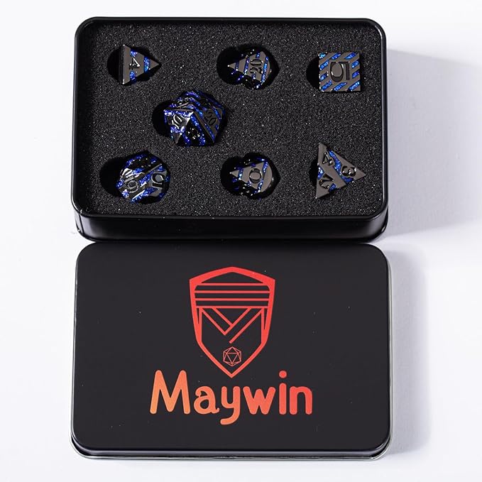 Metallic Glitter Stripes D&D Dice Set, RPG Metal Dice Set Dungeons and Dragons - Image 6