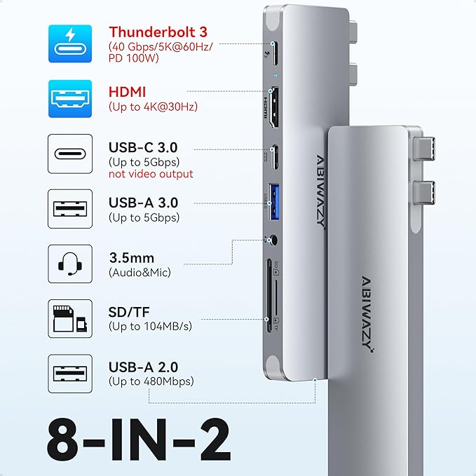 USB C Adapter HDMI USB Multiport Hub, 8 in 2 Accessories - Image 2