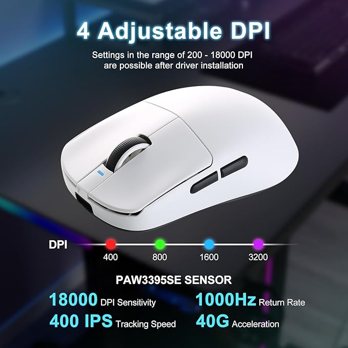 R1 SE+ Wireless Gaming Mouse, 18000 DPI, High-Precision PAW3395 SE Sensor - Image 3