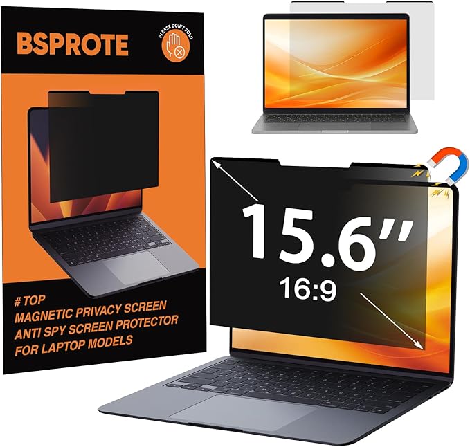 Magnetic Laptop Privacy Screen 15.6 Inch 16:9- Removable Anti-Glare Blue Light by BSPROTE