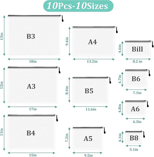 10pcs Mesh Zipper Pouch Bags, 10 Sizes Zipper Bags - Image 2