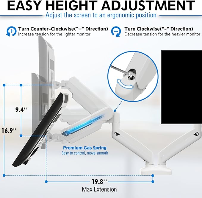 MOUNTUP Dual Monitor Stand for Desk, Pneumatic Monitor Arms for 2 Monitors Max - Image 6