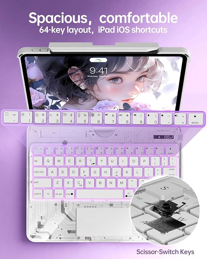 Intermerge Clear Keyboard Case for iPad Pro 11" 2024 Only, 360° Swivel - Image 8