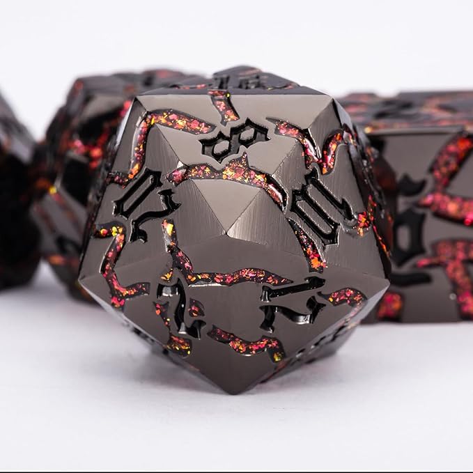 Crack Glitter Metal Dice, RPG Polyhedral Stripe Dice - Image 2
