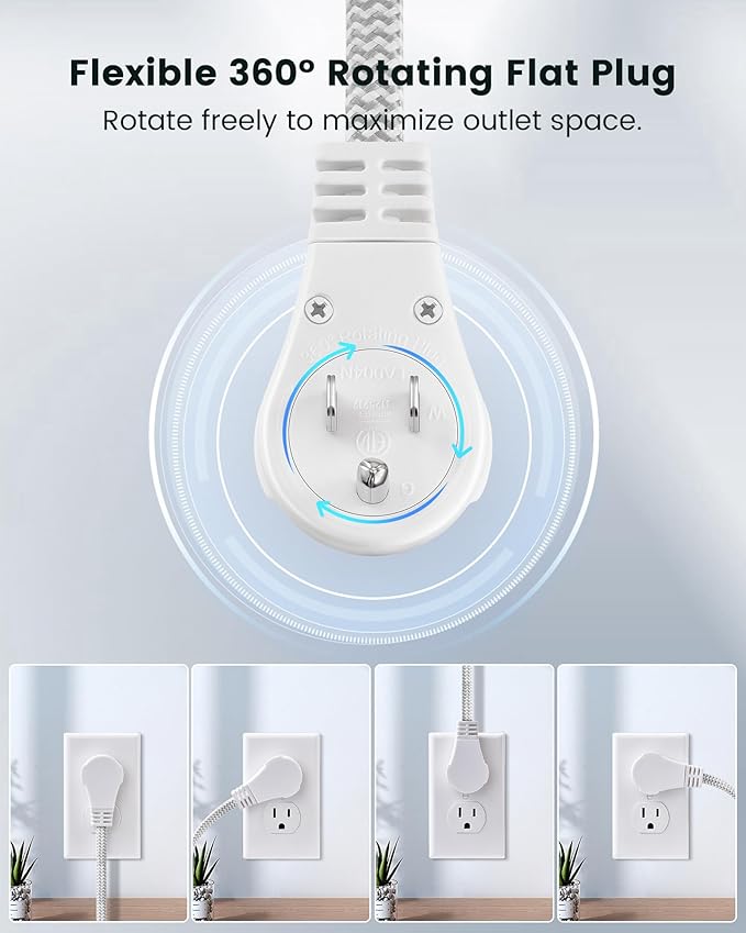 SURAIELEC 10FT 360° Rotating Flat Plug Extension Cord Flat Wall Plug - Image 3
