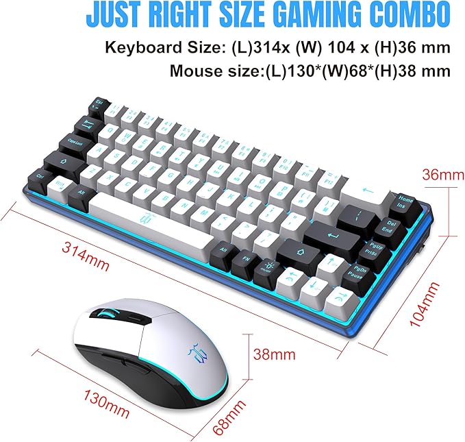 Snpurdiri 60% Wireless Gaming Keyboard and Mouse Combo, Ice Blue Backlit - Image 7