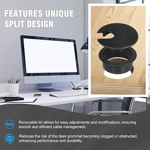 1-1/2" Black Desk Grommet, JTemgle Plastic Cable Hole Cover Computer Table Cord - Image 4