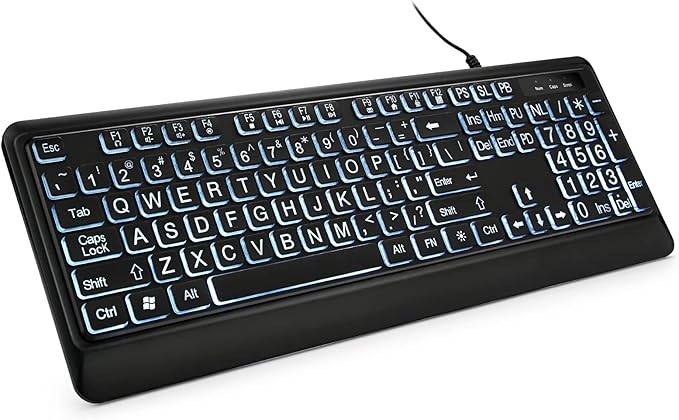 Large Print Backlit Keyboard, USB Wired Computer Keyboard, Full Size Keyboard by KOPJIPPOM