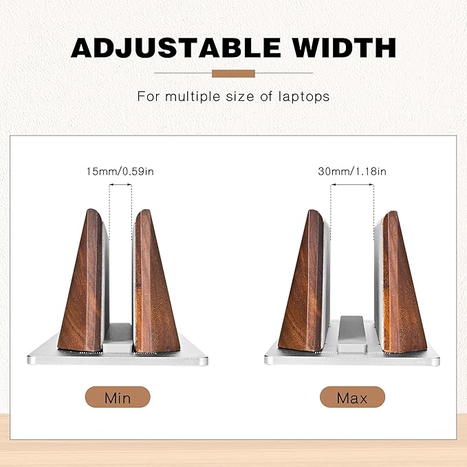 muso wood Vertical Laptop Stand, Walnut Laptop Holder Desktop Stand - Image 3
