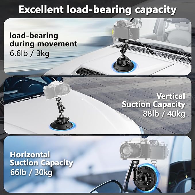 Camera Suction Cup Mount with Ball Head Magic Arm, 4.5" Metal Vacuum Suction - Image 3