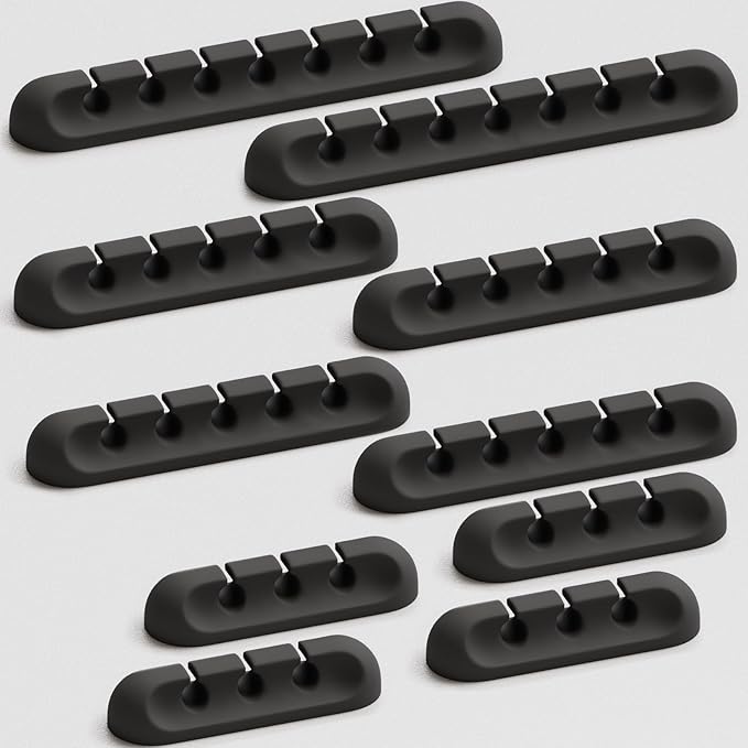 USB Cable Organizer Clips Cord Holder, 10 Packs Black Self Adhesive Desk Cord by Apromisith