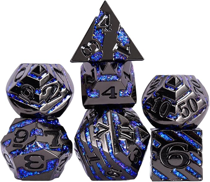 Metallic Glitter Stripes D&D Dice Set, RPG Metal Dice Set Dungeons and Dragons - Image 7