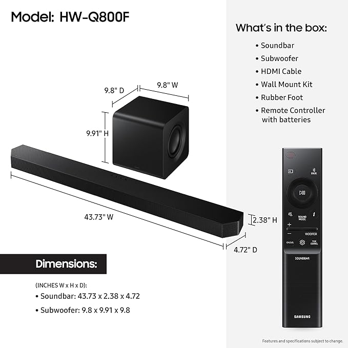 Samsung Q800F 5.1.2ch Q Series Soundbar + Subwoofer, Wireless Dolby Atmos - Image 2