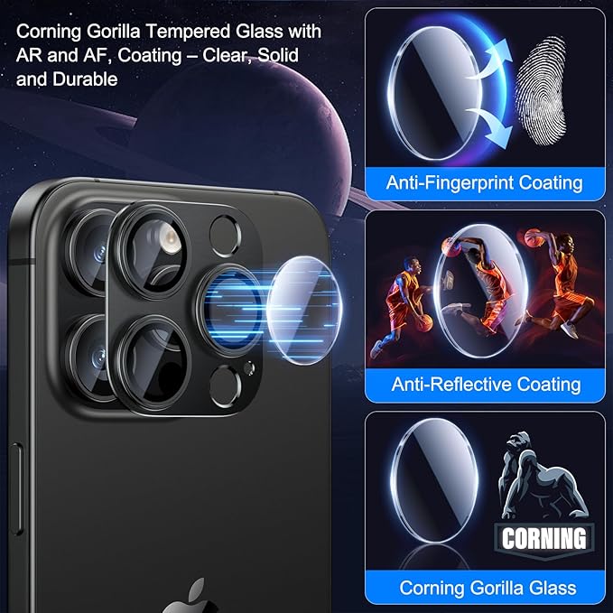 Esanik Upgrade 2 Pack for iPhone 15 Pro/iPhone 15 Pro Max Camera Lens Protector - Image 2
