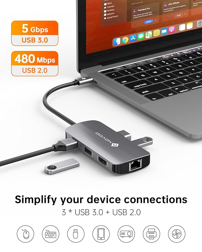NOVOO USB C Hub Ethernet 4K@60 USB C HDMI Adapter Multiport Type C Adapter 4 - Image 5