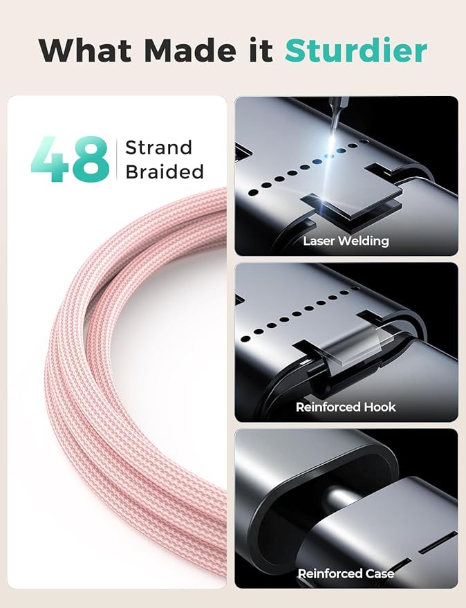 Pink-Upgraded 3 in 2 USB C Cable - Image 2