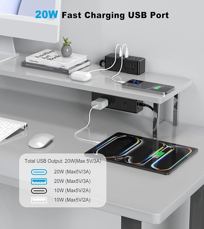 Dual Layer Desk Clamp Power Strip, 19 in 1 Desktop Edge Mount Surge Protector - Image 5