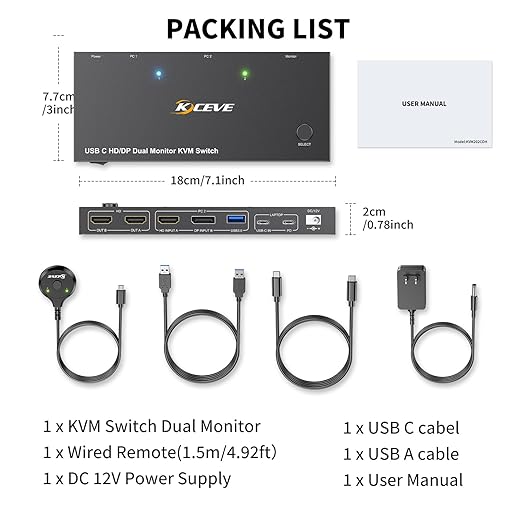 USB C HDMI DP KVM Switch for 1 Desktop+1 Laptop, Dual Monitor KVM Switch - Image 9
