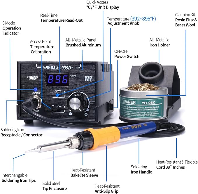 YIHUA 939D+ Digital Soldering Station, 75 Watt Equivalent - Image 3