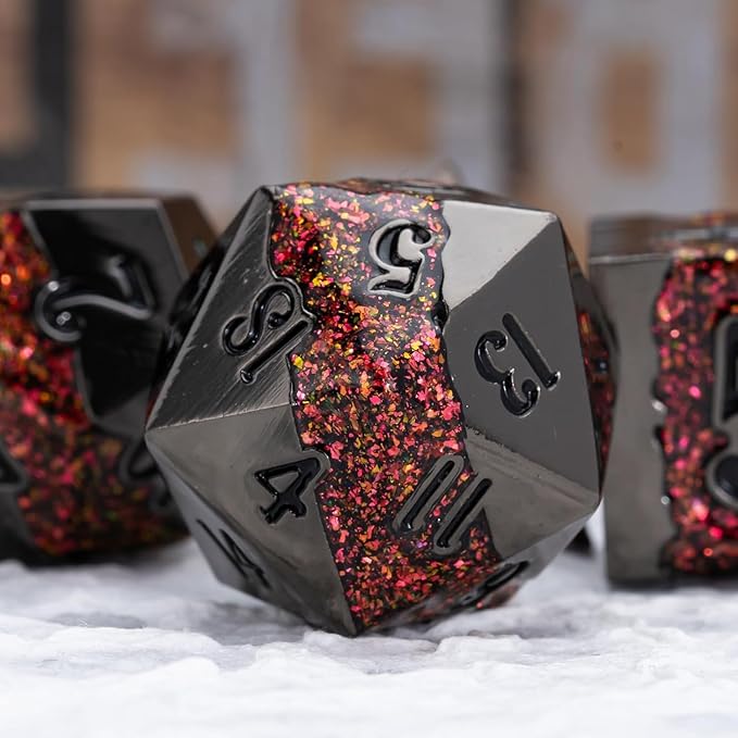 Metal DND Polyhedral Dice, Large Stripe Glitter Metallic Dice Set, Antique - Image 4