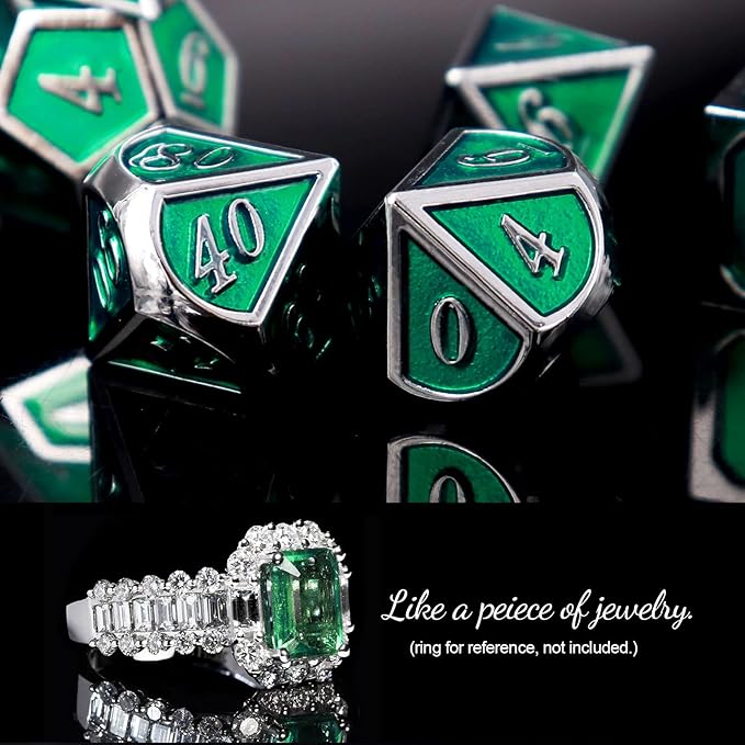 Haxtec 7 Die Metal DND Dice Set Green Elven Goblin D&D Dice Set Compatible - Image 3
