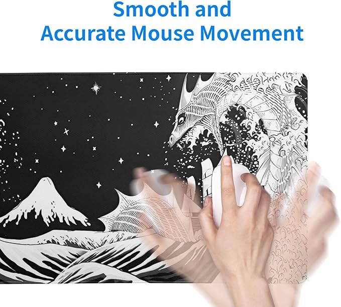 Black and White Japanese Wave Dragon Gaming Mouse Pad - Image 7