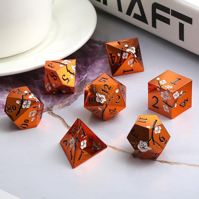 Orange Metal Dice D&D, DNDND 7 PCS Heavy Metallic DND Dice Set - Image 6