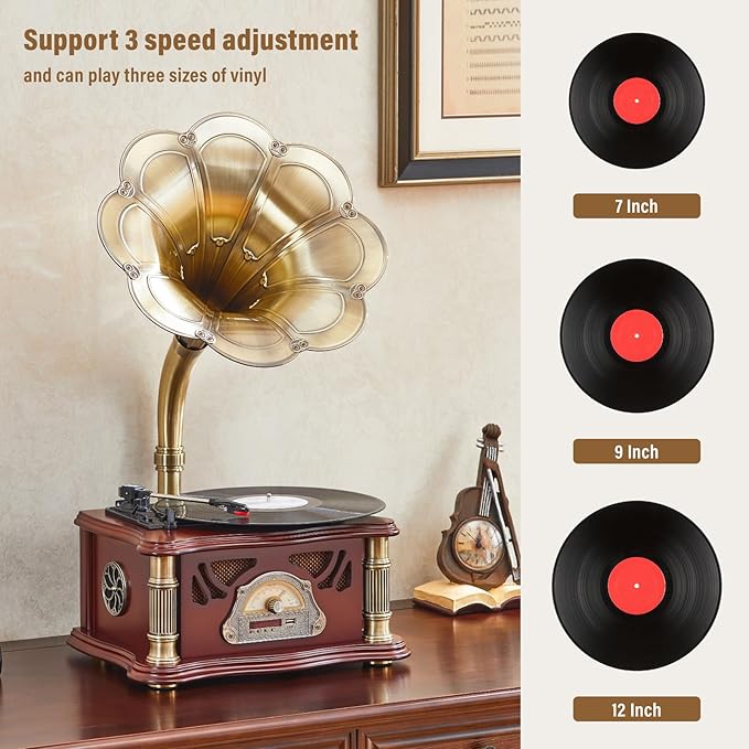 Vintage Gramophone with Bluetooth Output Vintage Record Players Retro - Image 5