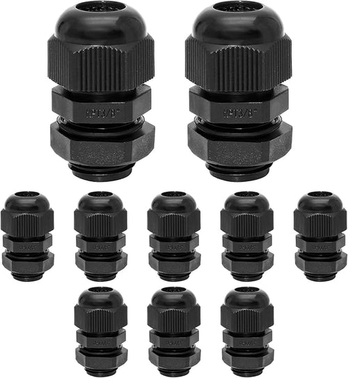 10 Pcs 3/8" NPT Nylon Cable Glands, IP68 Waterproof Adjustable Cord Grip Cable by Bonsicoky
