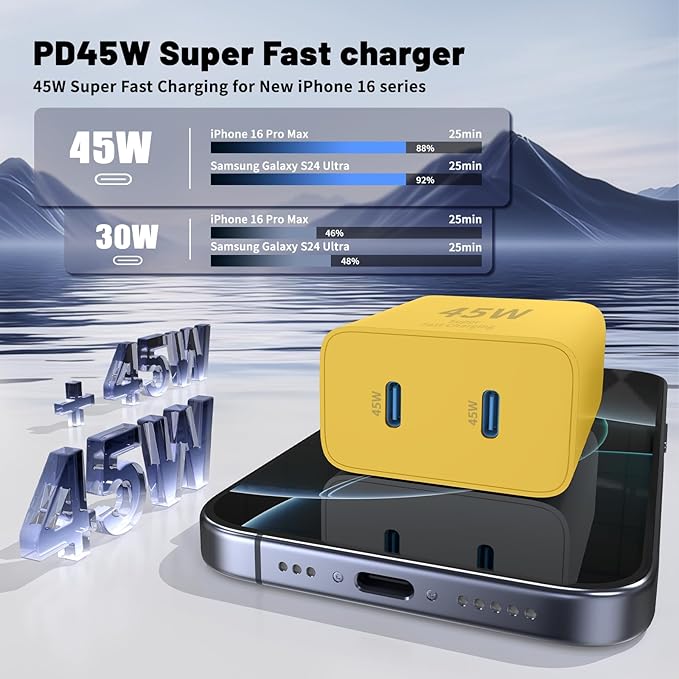 iPhone 16 15 Pro Max Charger Fast Charging, 45W Dual Port USB C Fast Charger - Image 3