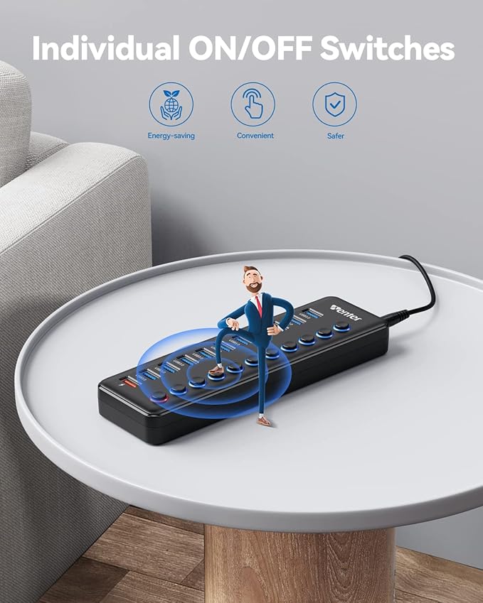 Powered USB Hub, Wenter 11-Port USB Splitter Hub - Image 4
