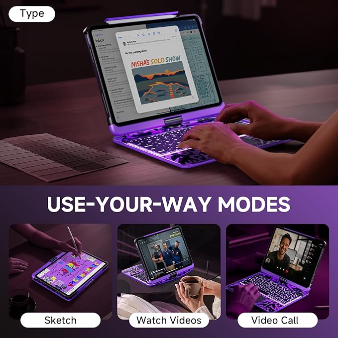 Transparent Case with Keyboard for 2024 iPad Pro 11-inch, with 7-Color Backlit - Image 5